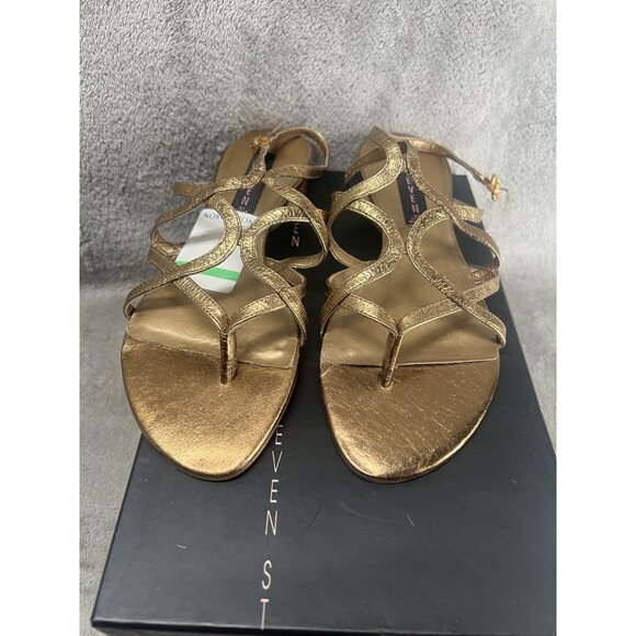 Steven Steve Madden Women’s 7 Box Gold Leather Thong Strappy Slingback Sandals - Picture 1 of 7
